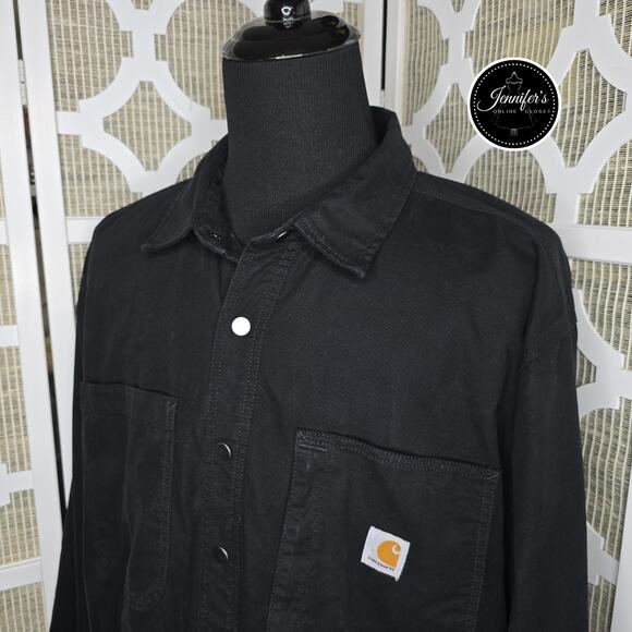 Carhartt Men's Black Rugged Flex® Relaxed Fit Fleece-Lined Shirt Jacket 2XL Tall - Picture 2 of 15